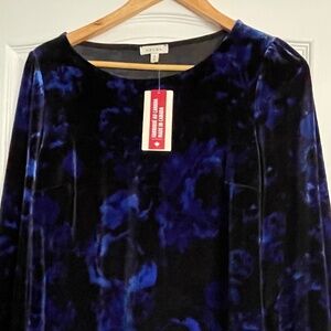 Laura Velvet Top Blue & Black | Long Sleeve | Size M | NWT | Made in Canada
